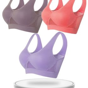 3 Pcs Breathable Solid Eyelet Mesh Hole Vest Sports Bras, Plus Size Non-steel Running Yoga Bras, Women's Lingerie & Underwear (Color: Multicolor, size: M)